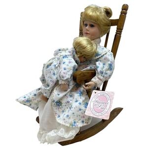 Vtg Treasures in Lace Porcelain Story Time Doll with‎ Baby in Rocking Chair